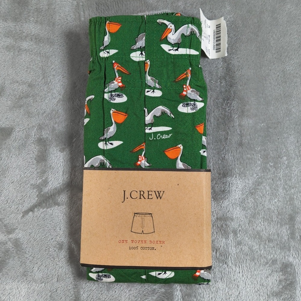 J crew Boxer Shorts Men Medium Green Pelican Underwear Woven Cotton Preppy New